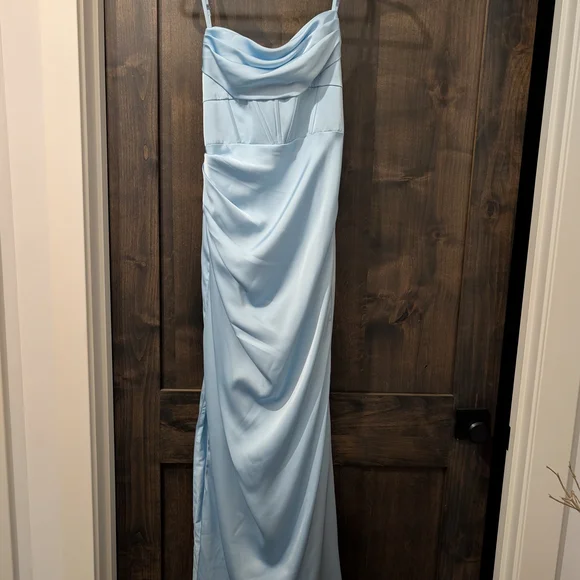 Azazie Strapless Light Blue Dress - Picture 4 of 6